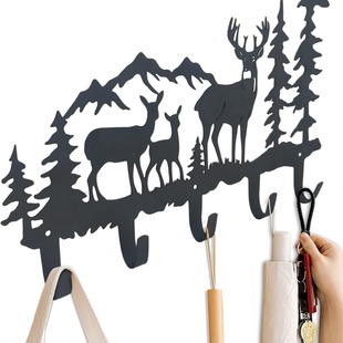 森林与麋鹿设计动物剪影金属挂钩家居铁艺挂件入室装饰衣帽挂钩架
