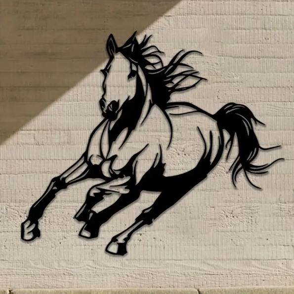 策马奔腾墙艺壁饰入门玄关办公室客厅国风壁画装饰如意马铁艺挂件