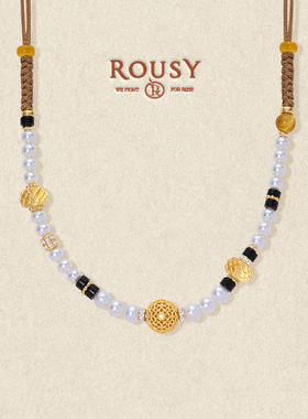 《桂花蜜》复古设计高级感莫瑞系天然珍珠黑玛瑙虎眼石纯银项链女