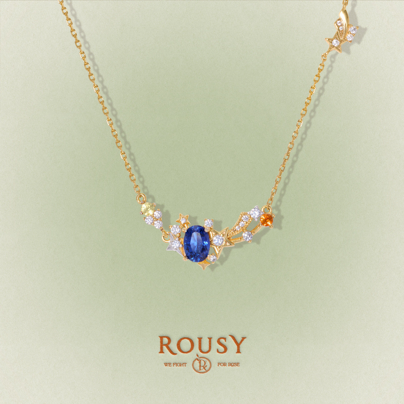 《夏夜序曲》ROUSY复古设计高级感轻奢培育蓝宝石纯银蓝色项链女