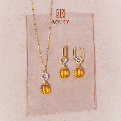 《桂馥香水》ROUSY秋季限定复古设计黄水晶s925银锁骨项链耳钉女
