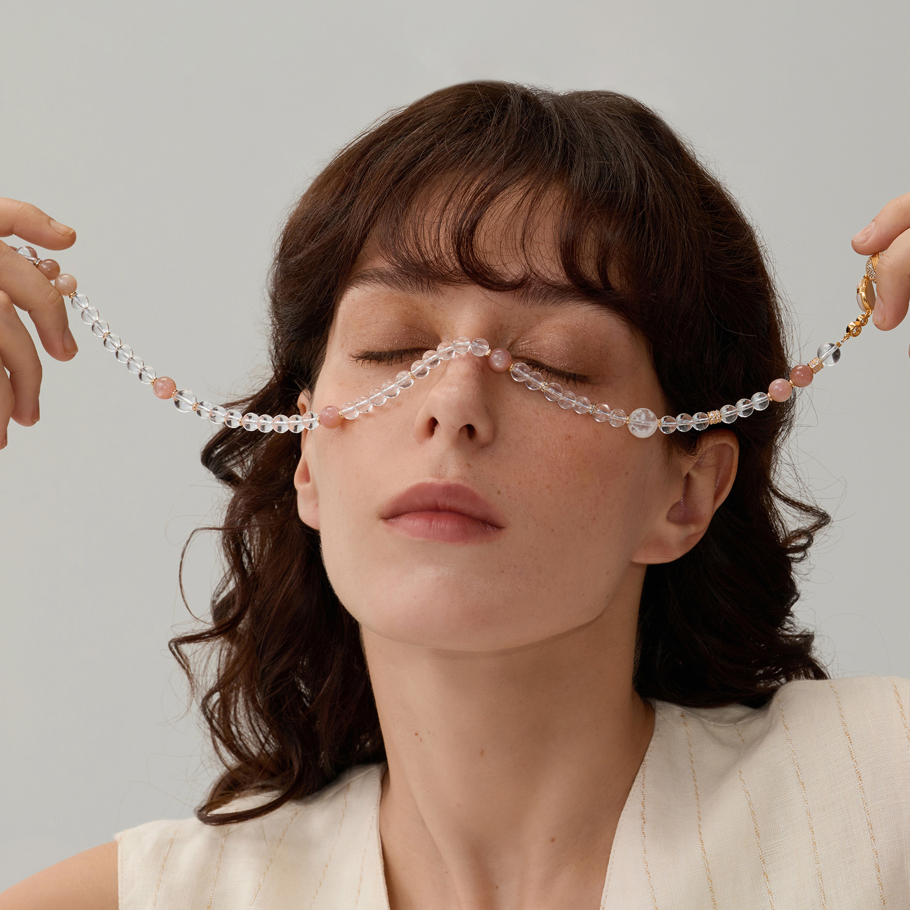 高级设计感银饰白水晶串珠项链