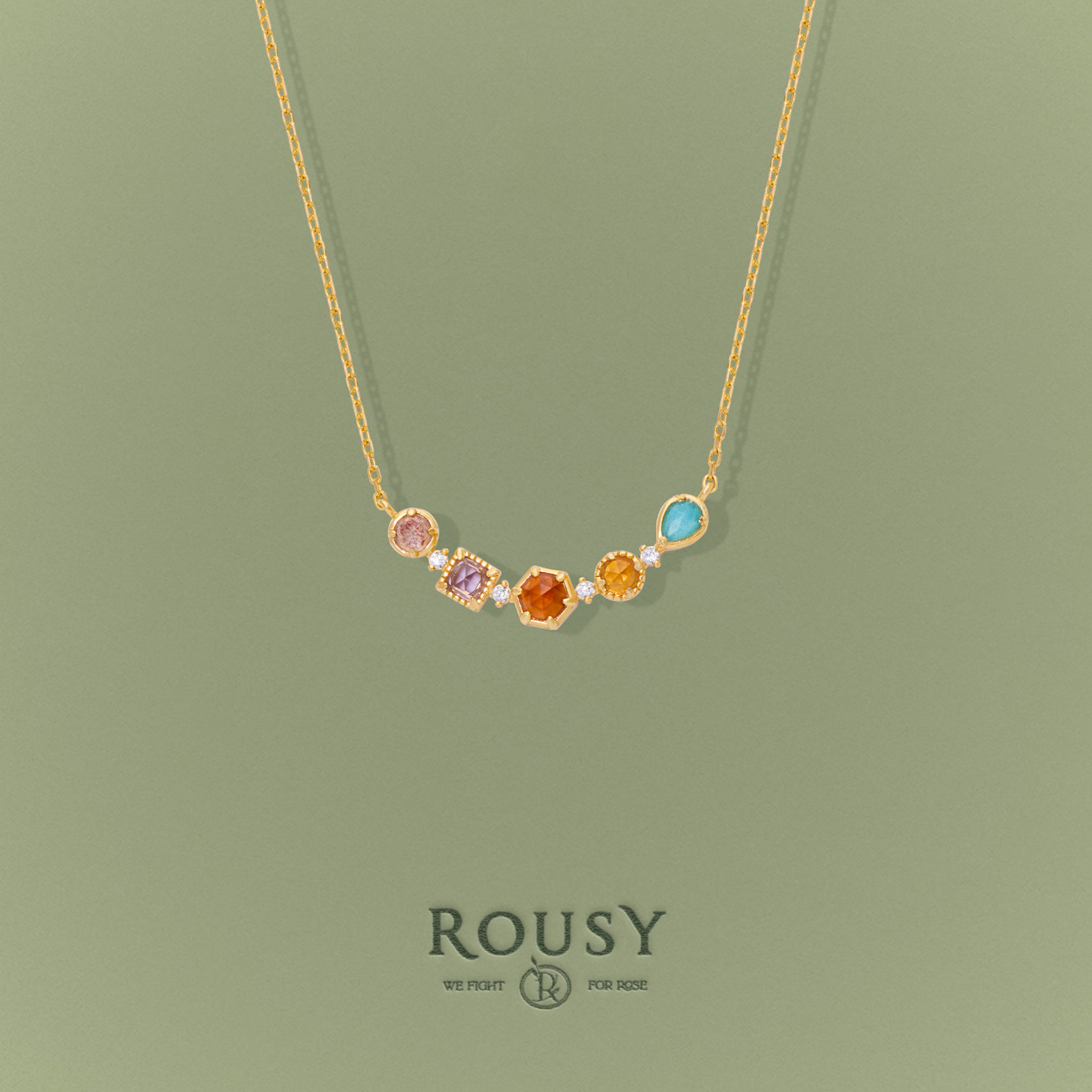 《嘉年华》ROUSY简约设计感百搭多巴胺彩色宝石s925银锁骨项链女