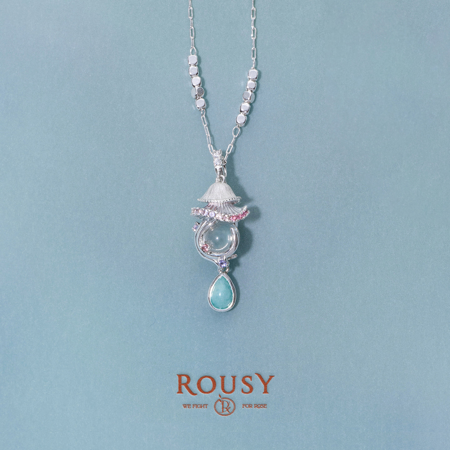 《深海余音》ROUSY复古设计原创小众水母海洋元素白水晶项链女图片