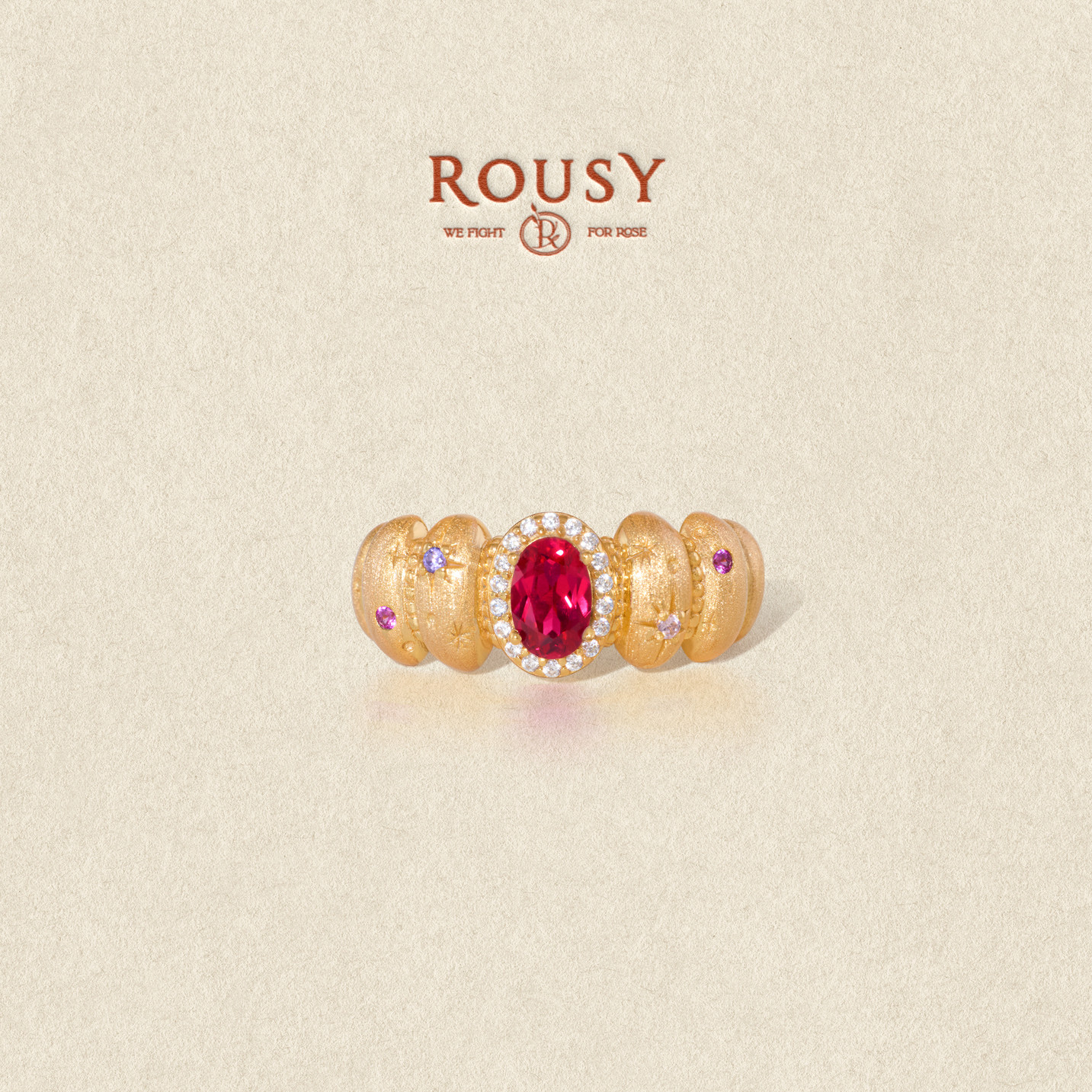 《壁炉边的夜话》复古设计感超精致宫廷拉丝培育红宝石戒指环女