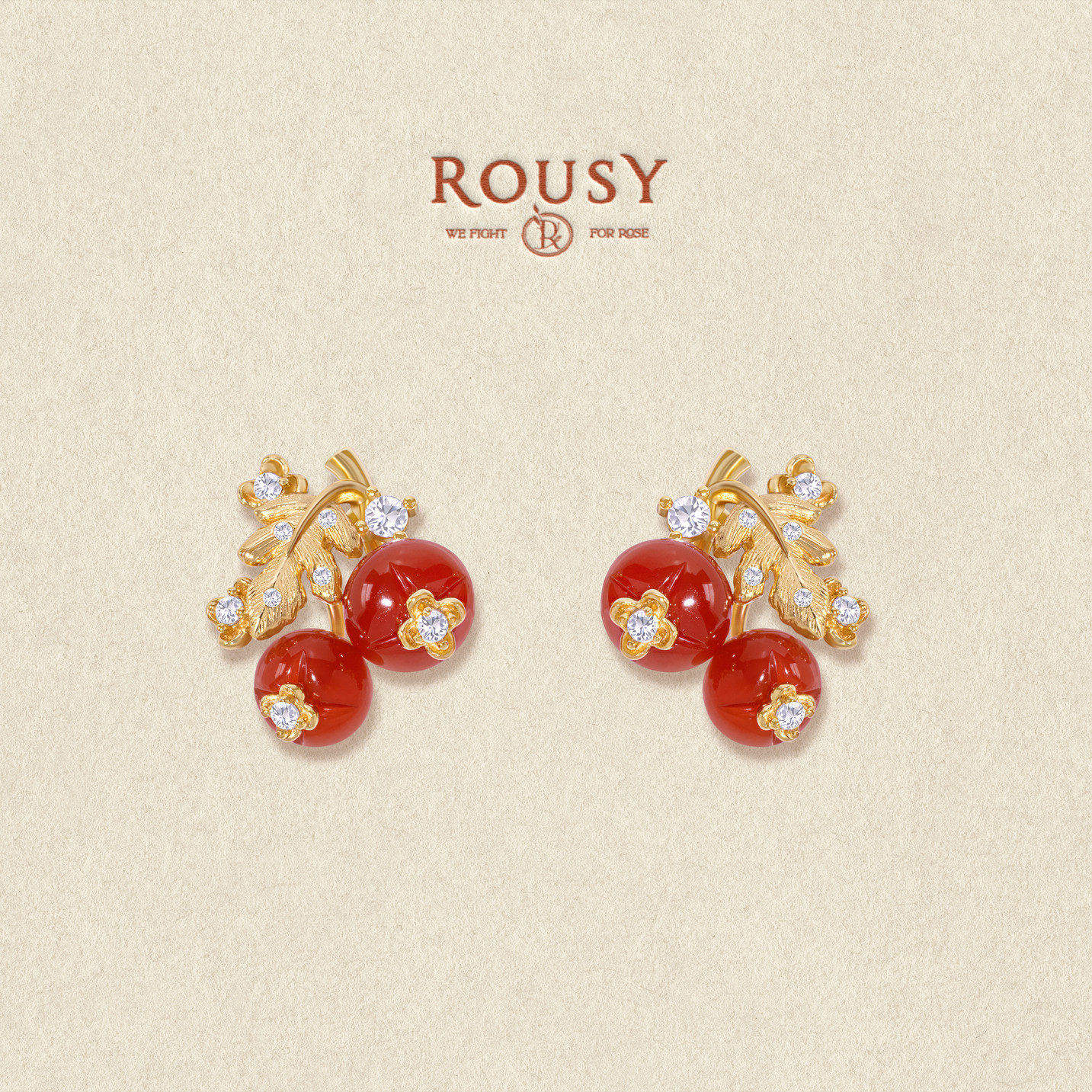 《浆果》复古设计感小众拉丝精致红玛瑙镀金耳钉耳环女