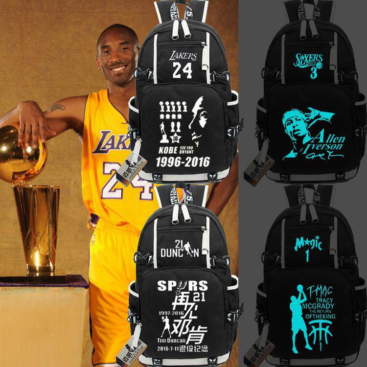 202576人湖人马刺双肩背包邓肯科比麦迪艾佛森双肩包男女学生球星