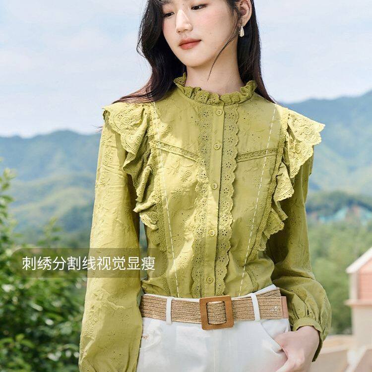 INIM法式荷叶花边衬衫女2023秋季新款纯棉衬衣白色长袖小飞袖上衣使用感如何?