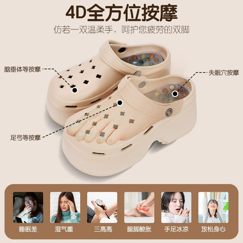 厚底洞洞鞋2025女款新款夏季外穿防滑防臭海边沙滩鞋按摩增高凉拖