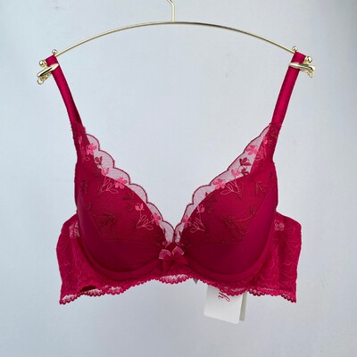 黛**水盈缤纷红色内衣女小胸性感聚拢蕾丝文胸16-8720