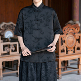 风男士提花短袖盘扣衬衫电商A100-2803-P60，男装T恤，电商A100