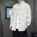 亚麻风新中式男装长袖衬衫竹子印花电商A100-M111-P85，男装衬衫，电商A100