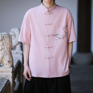 新中式唐装男风短衬衫复古刺绣汉服宽松大码电商A100-251-P65图片