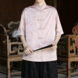 粉色提花男士风唐装衬衫盘扣电商A100-2801-P60，男装衬衫，电商A100