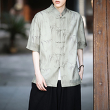 风竹叶新中式盘口宽松衬衫轻薄防晒A100-C258-P65，男装衬衫，电商A100