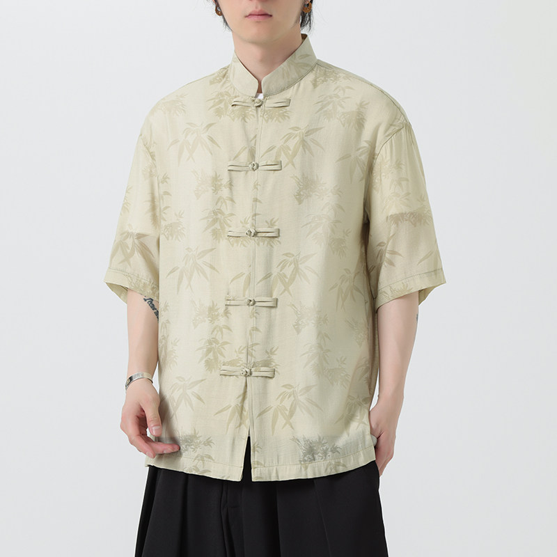 新中式盘扣中山唐装风暗纹小众高级感衬衫A100-232-P65,男装衬衫,电商A100