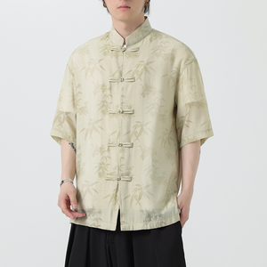 新中式盘扣中山唐装风暗纹小众高级感衬衫A100-232-P65图片