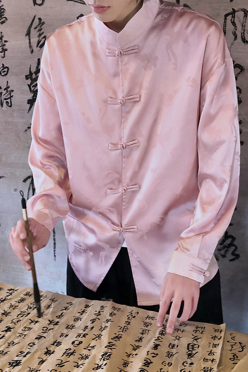风新中式压花凤凰汉服长袖盘扣衬衫A100-C331-P65,男装衬衫,电商A100