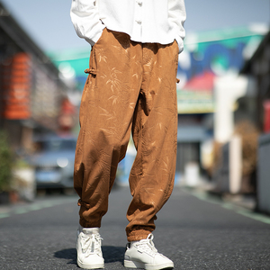 大码男装风休闲裤子灯芯绒压花新中式电商A100-2503-P55图片