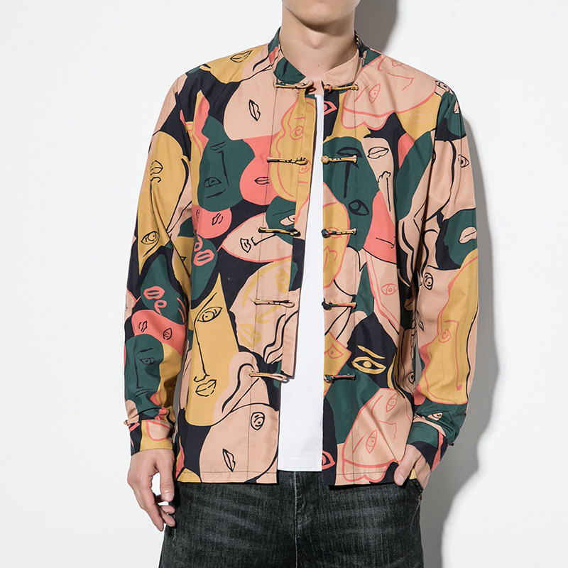 绣花动物风衬衫高品质钱1塘4018-C666，男装衬衫，电商A100