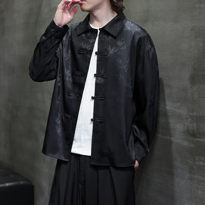 风提花衬衫男士长袖新中式男装盘扣唐装汉服电商A100-C39-P65图片