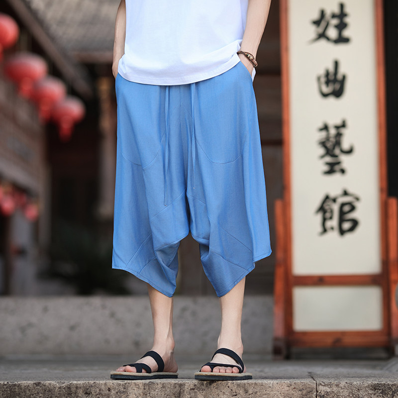 牛仔天丝面料丝光轻滑夏季七分阔腿裤纯色百搭A100-3113-P45,男装休闲裤,电商A100