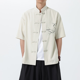 新中式唐装男风短衬衫复古刺绣汉服宽松大码电商A100-251-P65，男装民族服装，电商A100
