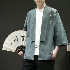 新中式改良汉服风男装古风道袍刺绣外套日系和风A100-735-p50图片