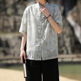 风新中式竹叶印花衬衫电商A100-C326-P65，男装衬衫，电商A100