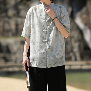 风新中式竹叶印花衬衫电商A100-C326-P65图片