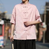粉色提花男士风唐装衬衫盘扣电商A100-2801-P60，男装衬衫，电商A100