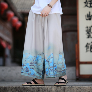 风大裤衩宽松大码裤山水水墨新风电商A100-K3001-P50，男装休闲裤，电商A100