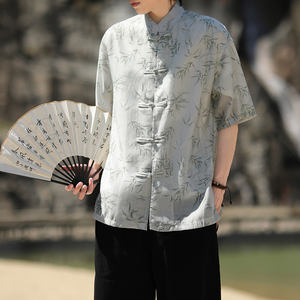 风新中式竹叶印花衬衫电商A100-C326-P65图片