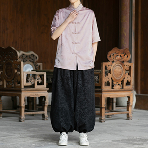 粉色提花男士风唐装衬衫盘扣电商A100-2801-P60
