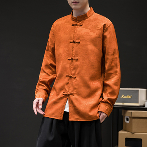 风长袖加厚盘扣休闲暗纹清明上河图纯色衬衫电商A100-C18-P68图片
