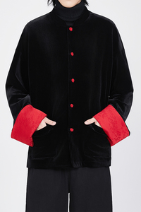风红黑经典搭配盘扣外套过年服电商A100-W691-P95图片