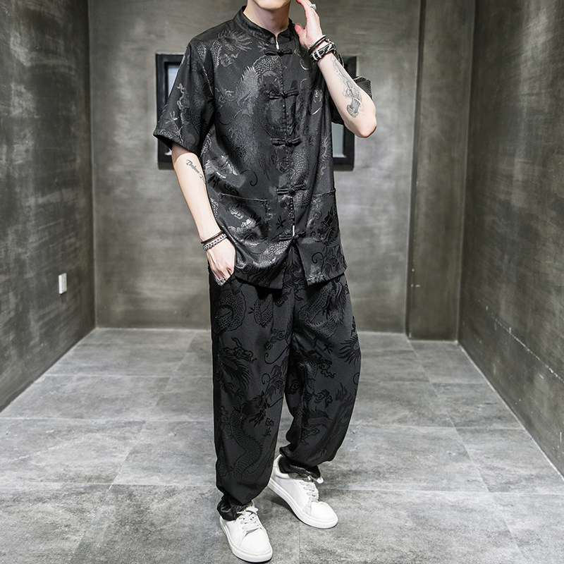 风盘扣套装龙纹暗花电商A100-2010+8804-95,男装民族服装,电商A100