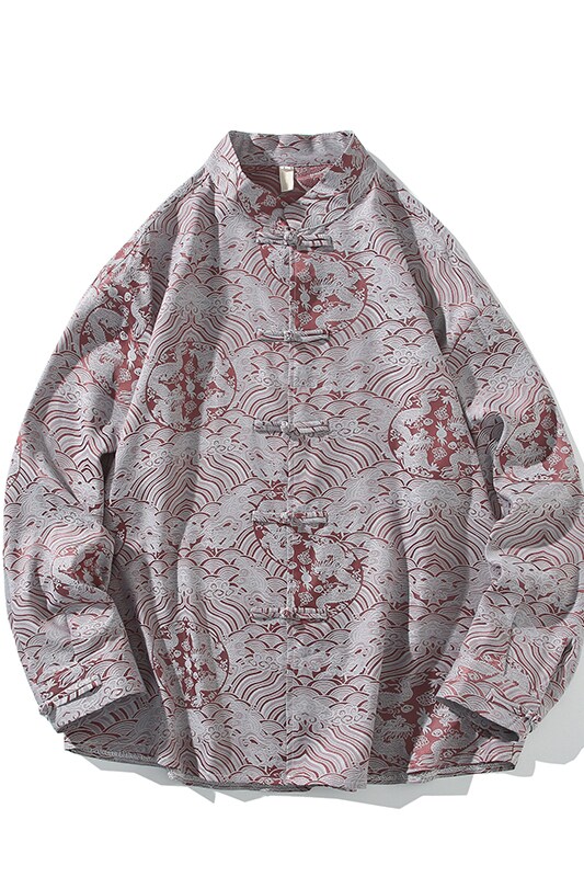 风新中式压花龙纹汉服长袖衬衫A100-C312-P65,男装衬衫,电商A100