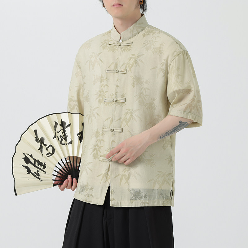 新中式盘扣中山唐装风暗纹小众高级感衬衫A100-232-P65,男装民族服装,电商A100