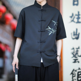 新中式唐装男风短衬衫复古刺绣汉服宽松大码电商A100-251-P65，男装民族服装，电商A100