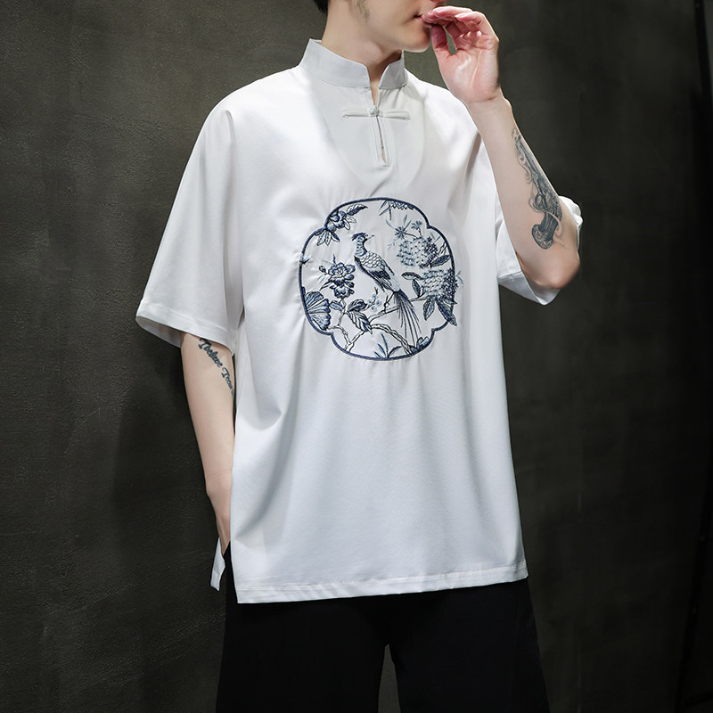 风短袖立领绣花电商A100-228-p60,男装T恤,电商A100