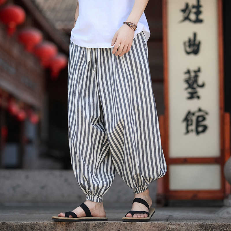 麻棉束脚灯笼裤哈伦宽松新风条纹休闲裤电商A100-MK2530-p78图片