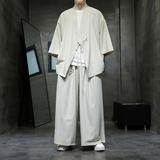 风冰丝七分袖汉服套装宽松大码禅意道袍居士茶225+2311-P120，男装休闲套装，电商A100