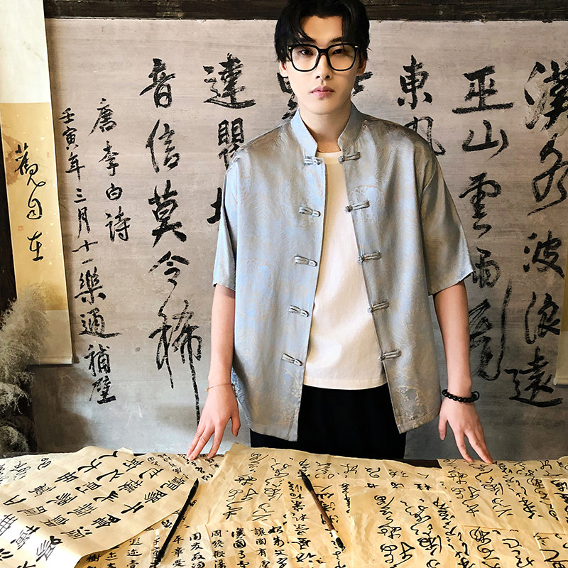 风新中式印花汉服衬衫电商A100-C311-P75,男装衬衫,电商A100