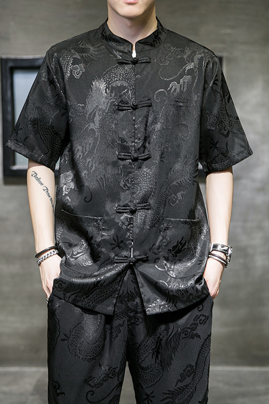 风盘扣龙纹提花衬衫电商加大加宽加码A100-2010-P55,男装衬衫,电商A100