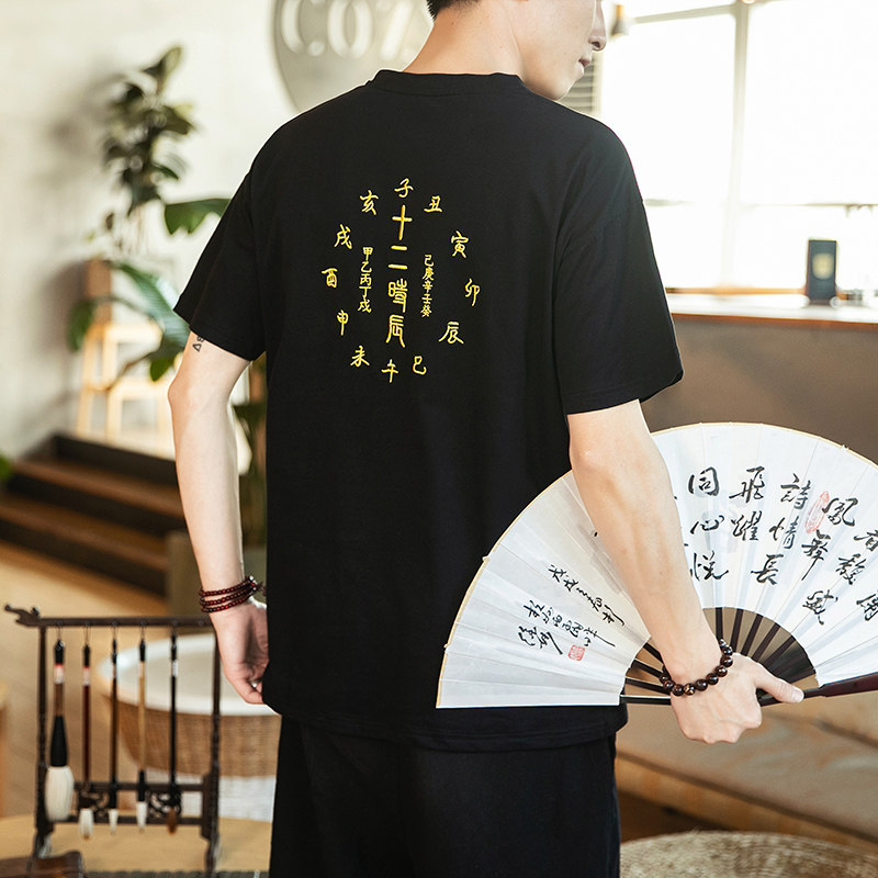 夏季新款风十二时辰刺绣T恤7钱塘4018-T62,男装T恤,电商A100