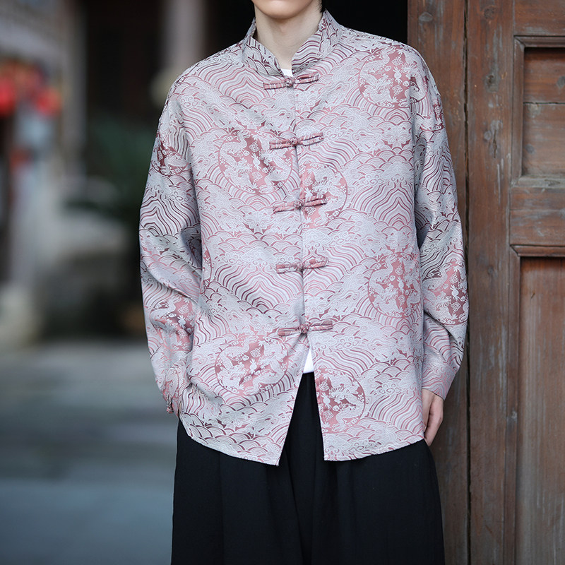 风新中式压花龙纹汉服长袖衬衫A100-C312-P65,男装衬衫,电商A100