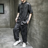 风盘扣套装龙纹暗花电商A100-2010+8804-95，男装民族服装，电商A100