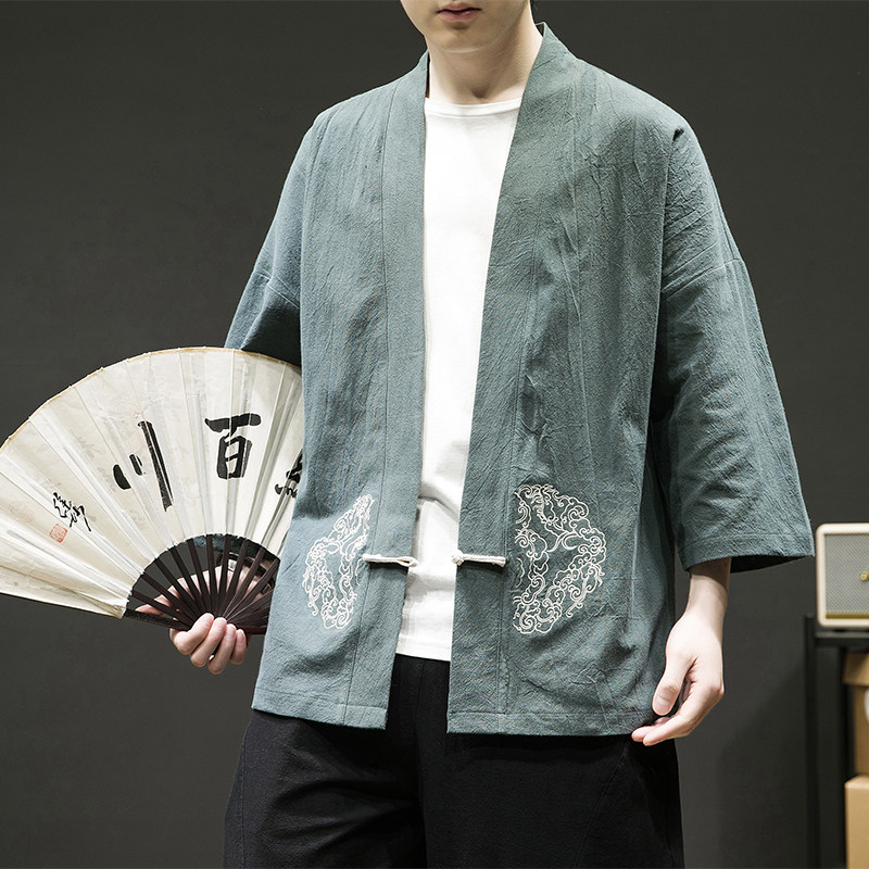 风汉服开衫刺绣盘扣精致防晒电商A100-731-p50男士宽松限68,男装防晒衣,电商A100