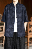 风中式牛仔提花短袖盘扣衬衫电商A100-2808-P75，男装T恤，电商A100
